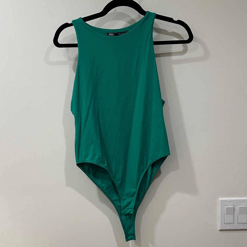 Bright green Zara tank body suit sleeveless
